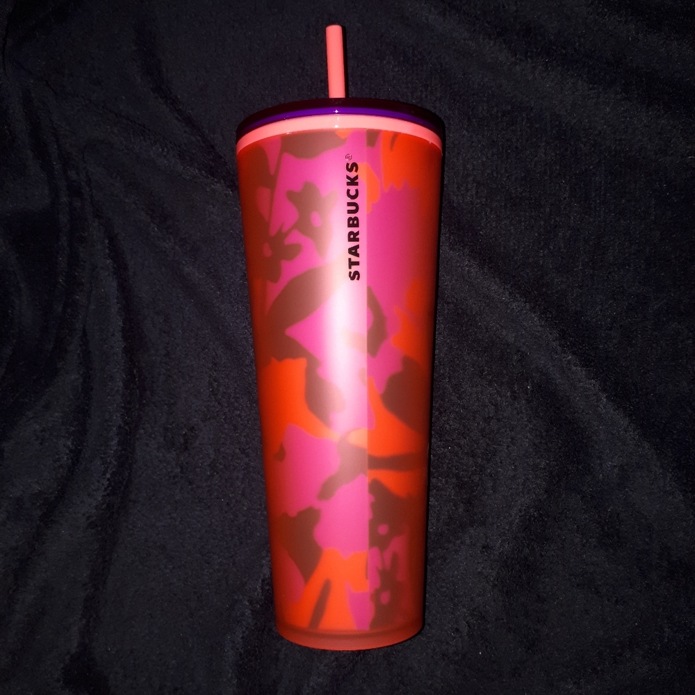 Starbucks venti red floral soft touch cold cup
